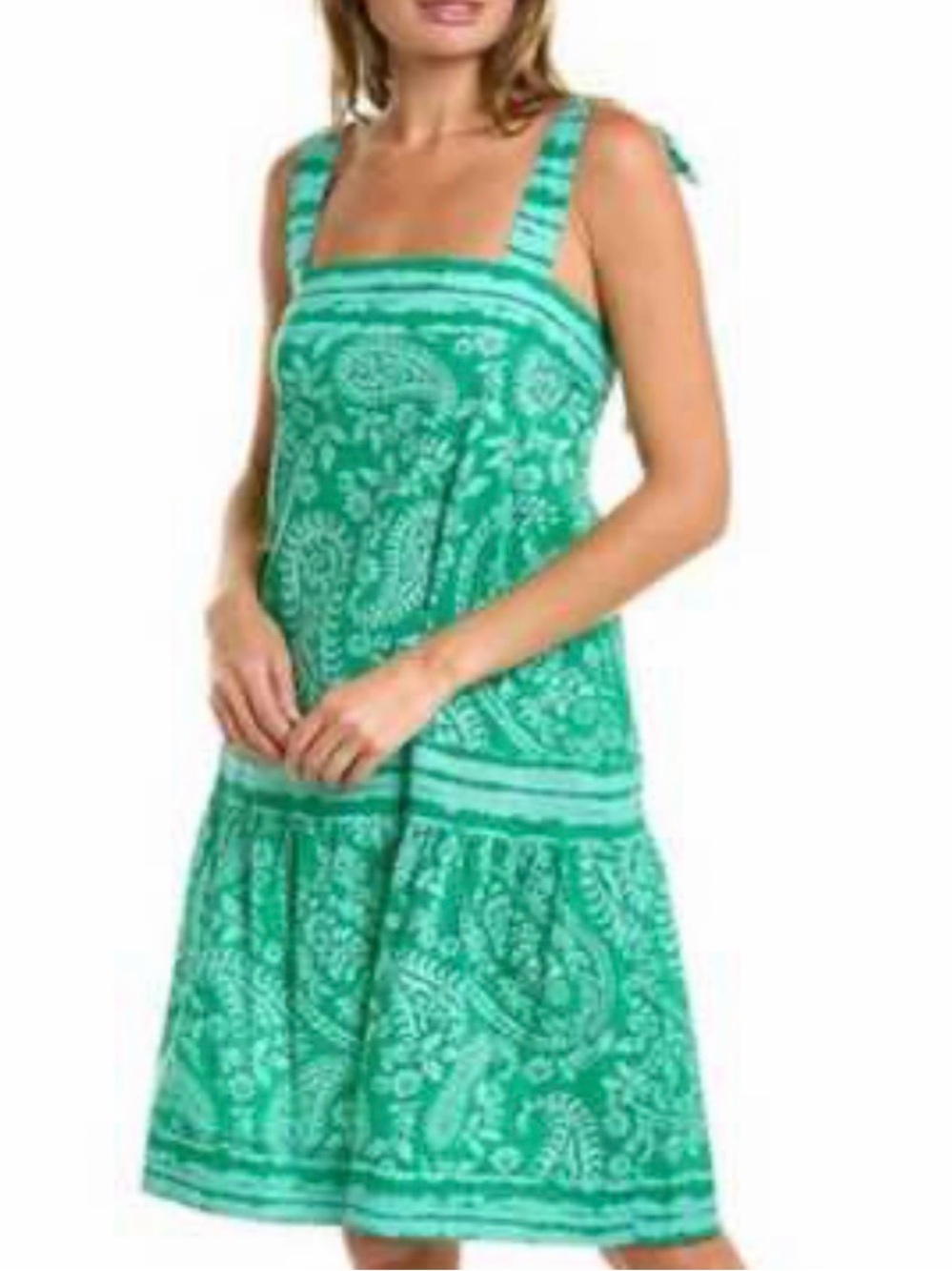 Ro’s Garden Green Paisley Square-Neck Sundress